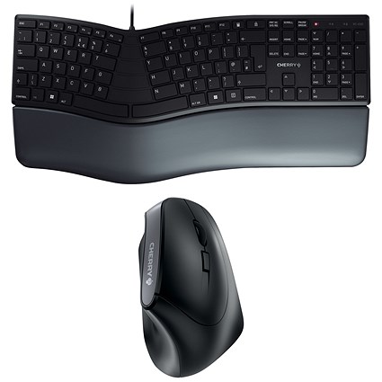Cherry Right Handed Ergonomic Wireless Keyboard and Mouse Bundle, Black