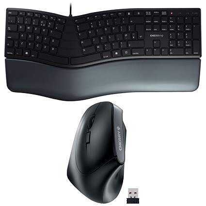 Cherry Left Handed Ergonomic Wireless Keyboard and Mouse Bundle, Black
