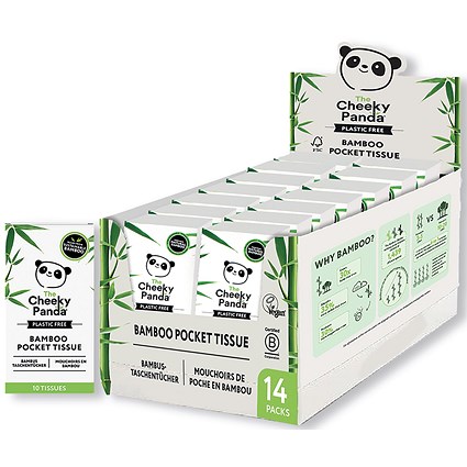 Cheeky Panda Plastic Free Pocket Tissues, 3-Ply, 10 Sheets, Pack of 14