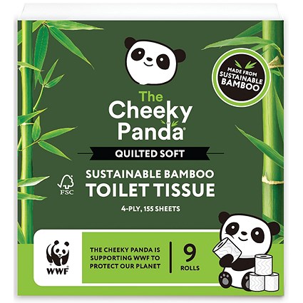 Cheeky Panda Sustainable Bamboo Quilted Toilet Tissue, 4-Ply, 155 Sheets Per Roll, Pack of 45