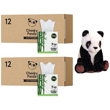 Cheeky Panda Facial Tissues, 3-Ply, 12 Cubes of 56 Sheets - Buy 2 Get Free Panda Toy