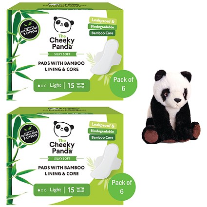 Cheeky Panda Pads with Bamboo Lining + Core, Light, Pack of 90 - Buy 2 Get Free Panda Toy
