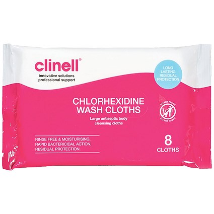 Clinell Chlorhexidine Wash Cloths, Pack of 8
