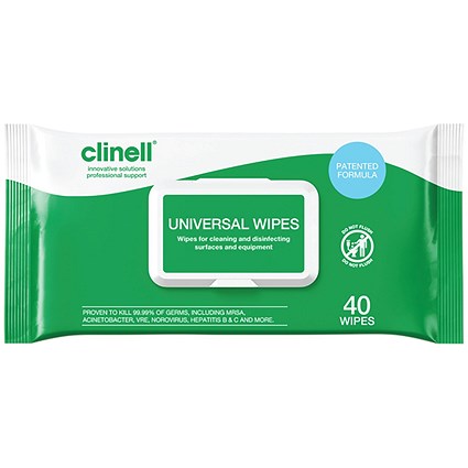 Clinell Universal Wipes, 40 Wipes Per Pack