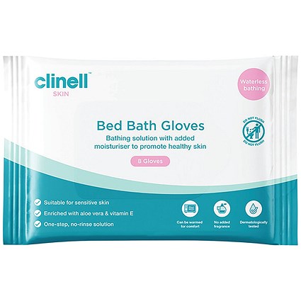 Clinell Bed Bath Gloves (Pack of 8) CBBGL8