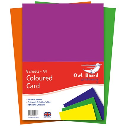 Assorted Coloured Card - Assorted Colours, A4, 160gsm, Pack of 80 Sheets