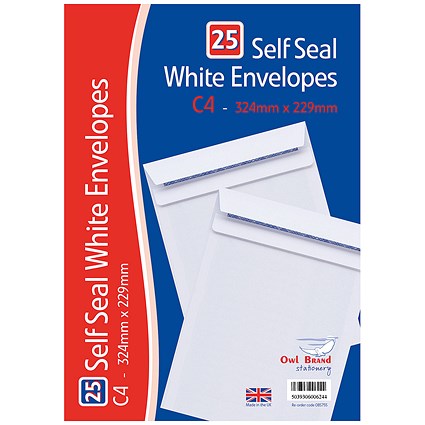 C4 Self Seal Envelopes x 25 White (Pack of 20)