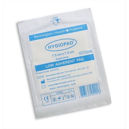 Hygiopad Low Adherent Dressing, 7.5cm x 7.5cm, Pack of 25