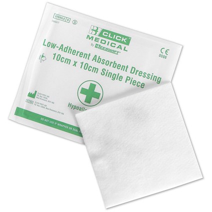 Click Medical Low Adherent Dressing, 10cm x 10cm, Pack of 25