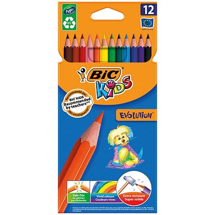 Bic Kids Evolution Colouring Pencils, Vivid Assorted Colours, Wallet of 12
