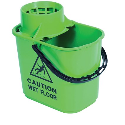 2Work Plastic Mop Bucket with Wringer 15 Litre Green CNT00066