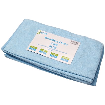 Blue 2work 2Work Microfibre Cloth, Blue, Pack of 10 | Paperstone
