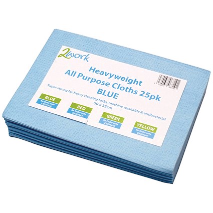 2Work Heavyweight All Purpose Cloth, 500x350mm, Blue, Pack of 25