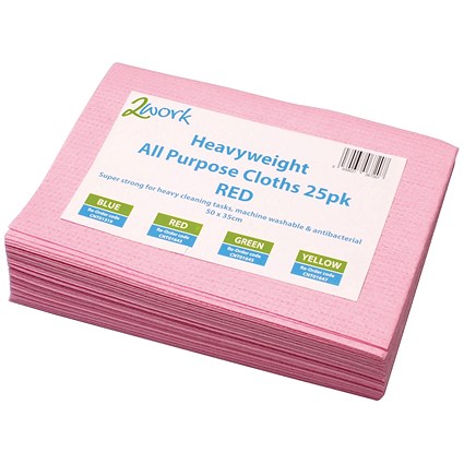 2Work Heavyweight Cloth, 500x350mm, Red, Pack of 25