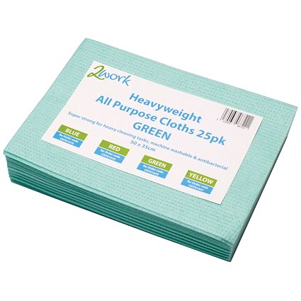 2Work Heavyweight Cloth, 500x350mm, Green, Pack of 25
