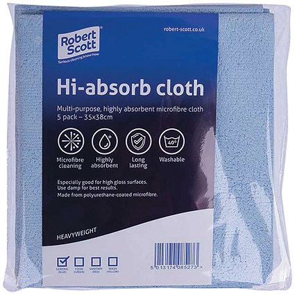 Robert Scott Hi-Absorb Microfibre Cloth Blue (Pack of 5) 103986BLUE