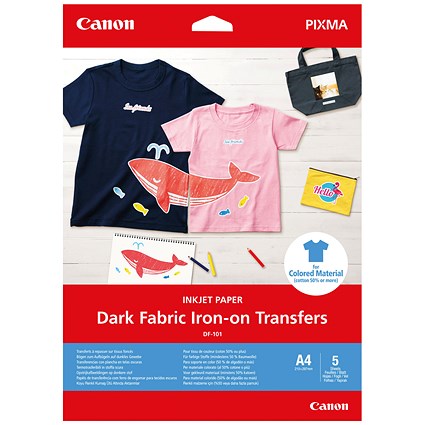 Canon A4 Dark Fabric Iron-On Transfers, 125gsm, Pack of 5