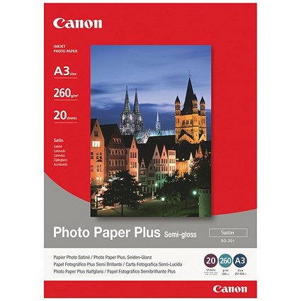 Canon A3 Photo Paper Plus, Semi-Gloss, 260gsm, Pack of 20