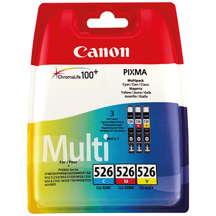 Canon CLI-526 Inkjet Cartridge Pack - Cyan, Magenta and Yellow (3 Cartridges)
