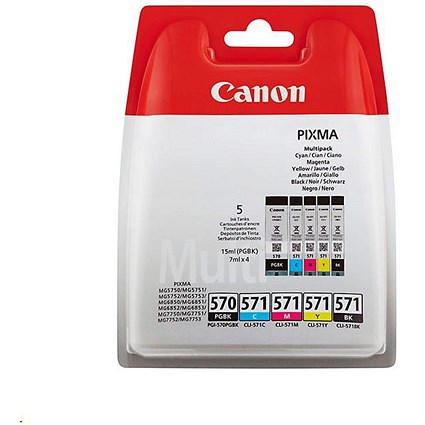 Canon PGI-570/CLI-571 Inkjet Cartridge Pack - Cyan, Magenta, Yellow and 2 Black (5 Cartridges)