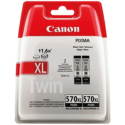 Canon PGI-570 XL Inkjet Cartridge High Yield Black (Pack of 2) 0318C007