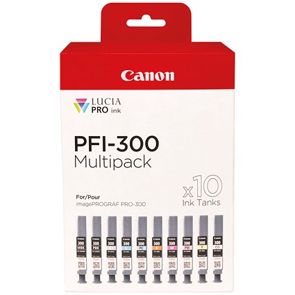 Canon PFI-300 Ink Cartridges MBK/C/M/Y/PBK/CO/GY/R/PC/PM Multipack 4192C008