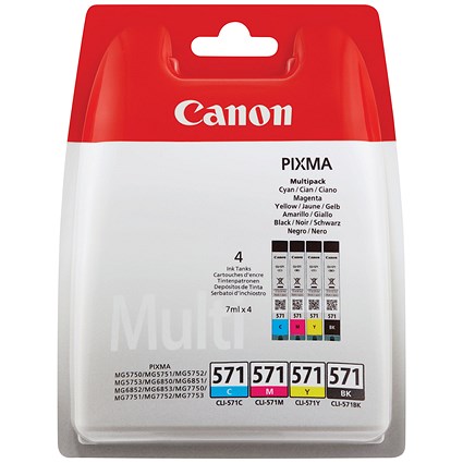Canon CLI-571 Ink Cartridges CMYK Multipack 0386C008