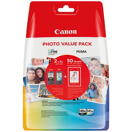 Canon PG-540L/CL-541XL Ink Cartridges K/CMY + 4 x 6 in Photo Paper Value Pack 5224B012 Canon PG-540L/CL-541XL Ink Cartridges K/CMY + 4 x 6 in Photo Paper Value Pack 5224B012