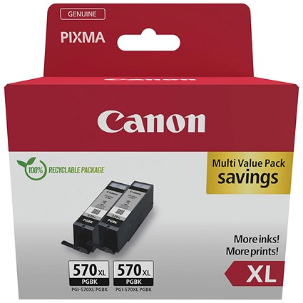 Canon PGI-570XL Ink Cartridge High Yield Black Twin Pack 0318C010