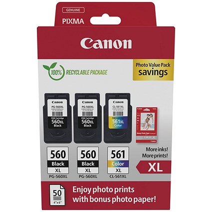 Canon PG-560XL x 2/CL-561XL Ink Cartridges High Yield K/CMY + Photo Value Pack 3712C012