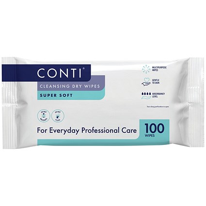 Conti Cleansing Dry Wipes Super Soft Large 100 Wipes Pack of 16
