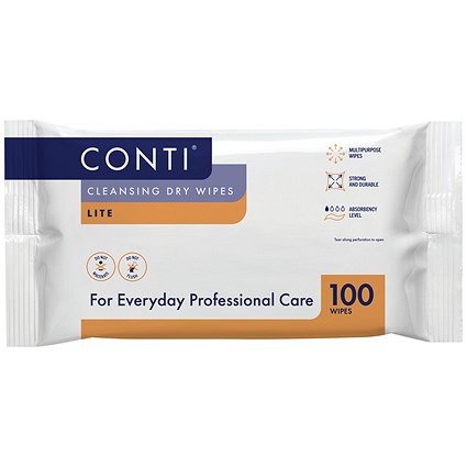 Conti Cleansing Dry Wipes Lite Large 100 Wipes Pack of 32
