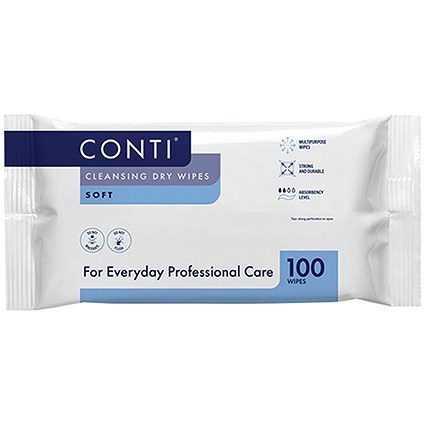 Conti Cleansing Dry Wipes Soft Large 100 Wipes Pack of 32