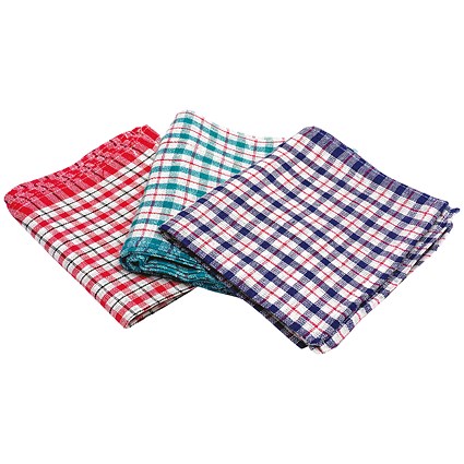 2Work Check Design Tea Towels, 480x710mm, Assorted, Pack of 10