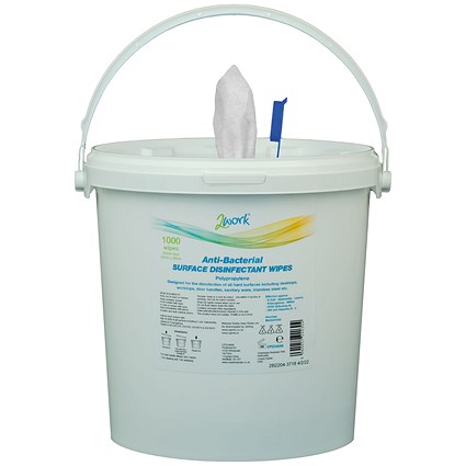 2Work Surface Disinfectant Wipes, Pack of 1000