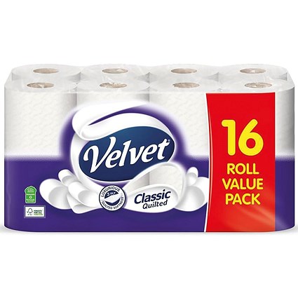 Velvet Classic Quilted Toilet Roll, 3 Ply, Pack of 16