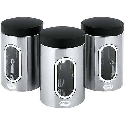 Kitchen Canisters Set of 3 Silver Stainless Steel