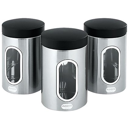 Kitchen Canisters Set of 3 Silver Stainless Steel