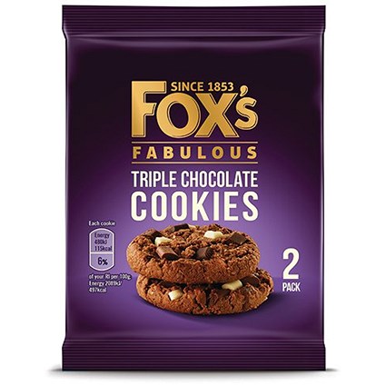 Fox's Triple Chocolate Cookie Biscuits Twin Packs, 45g, Pack of 48