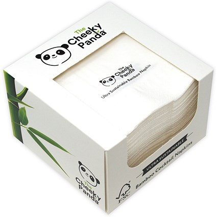 Cheeky Panda 3-Ply Bamboo Cocktail Napkins, 250mmx250mm, Pack of 3000
