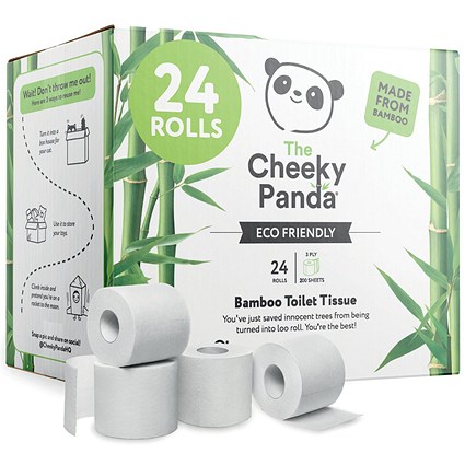 Cheeky Panda Toilet Tissue, 3-Ply, 200 Sheets Per Roll, Pack of 24