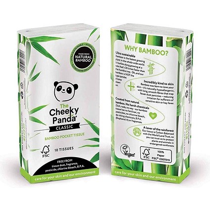 Cheeky Panda Bamboo Pocket Tissues, 3-Ply, 96 Packs of 10 Sheets