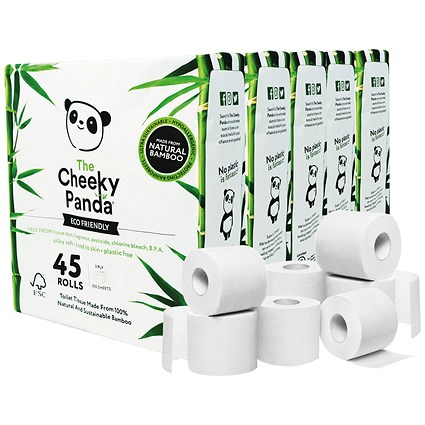 Cheeky Panda Toilet Tissue, 3-Ply, 200 Sheets Per Roll, Pack of 45