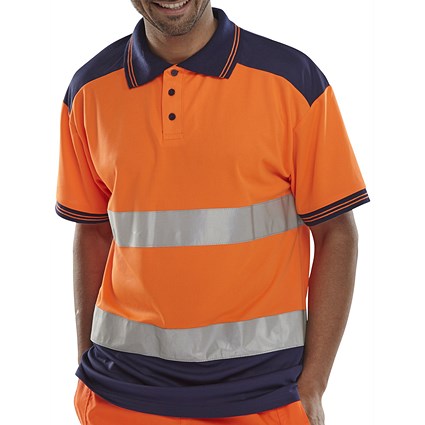 Beeswift Two Tone Polo Shirt, Orange & Navy Blue, XL Beeswift Two Tone Polo Shirt, Orange & Navy Blue, XL