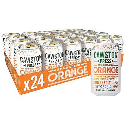 Cawston Press Sparkling Orange Soft Drink, 330ml, Can, Pack of 24