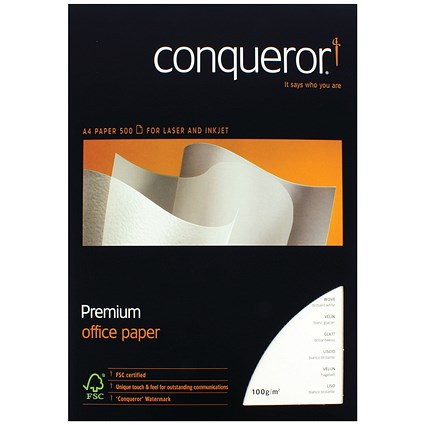 Conqueror A4 Wove Finish Paper, Brilliant White, 100gsm, Ream (500 Sheets)