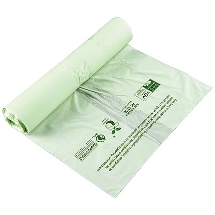 Compostable Food Waste Liners, 140 Litres, Green, 20 Rollsx10 (Pack of 200)