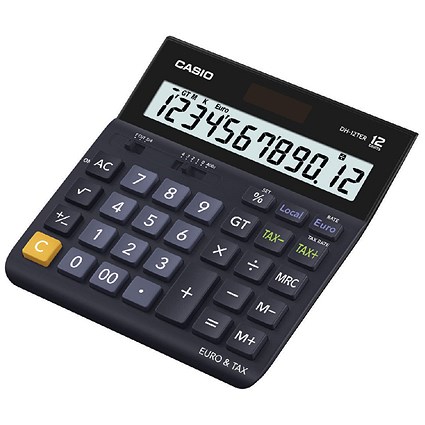 Casio Desktop Calculator, 12 Digit, 4 Key, Battery/Solar Power, Black