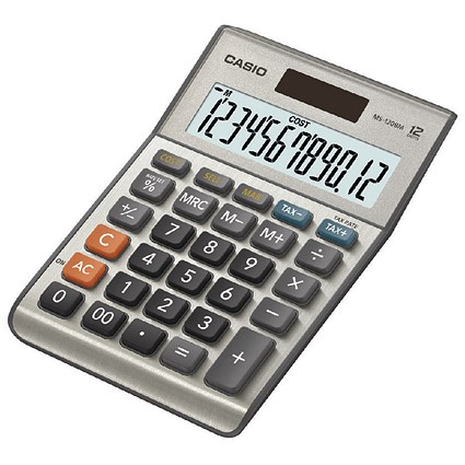 Casio Semi-desk Calculator, 12 Digit, 3 Key, Battery/Solar Power, Silver