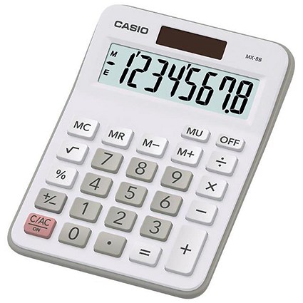 Casio Desktop Calculator, Solar and Battery Power, White